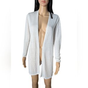 J Jill White Cardigan Long Open Front Size Small